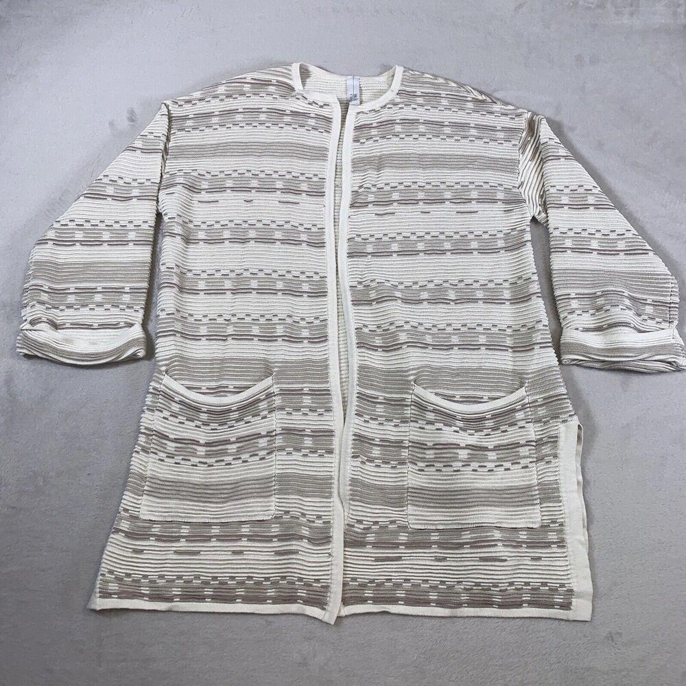 Marla Wynne Cardigan Womens Size‎ Medium Beige Beachy Nautical Stripe Open Front